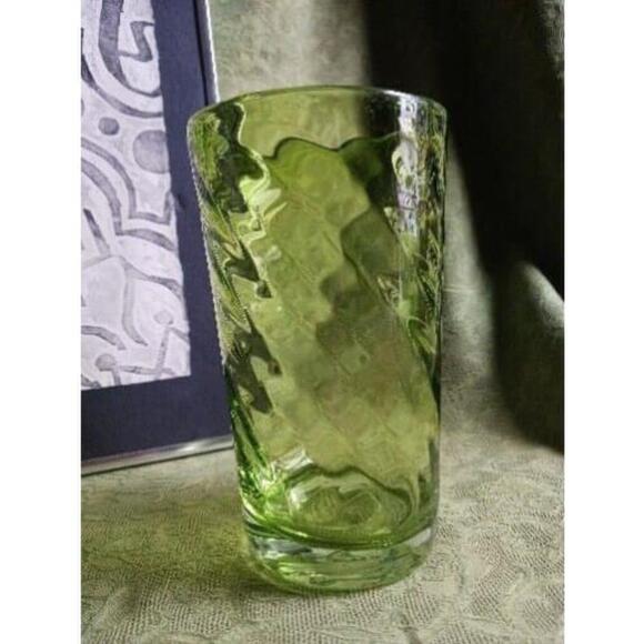 Hand Blown Lime Green and Clear Art Glass Vase - Picture 1 of 4
